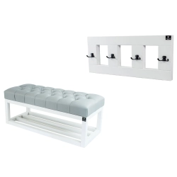 Ławka Pufa Pikowana Ekoskóra Popiel  LPP-3 + Wieszak Ścienny WDC-17