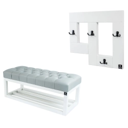 Ławka Pufa Pikowana Ekoskóra Popiel Guzik Tapicerowany LPP-3 + Wieszak Ścienny WDC-19