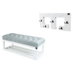 Ławka Pufa Pikowana Ekoskóra Popiel  LPP-3 + Wieszak Ścienny WDC-22