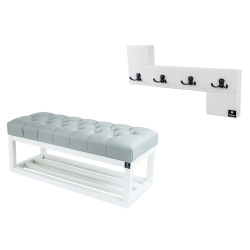 Ławka Pikowana Ekoskóra Popiel  LPP-3 + Wieszak Ścienny WDC-35