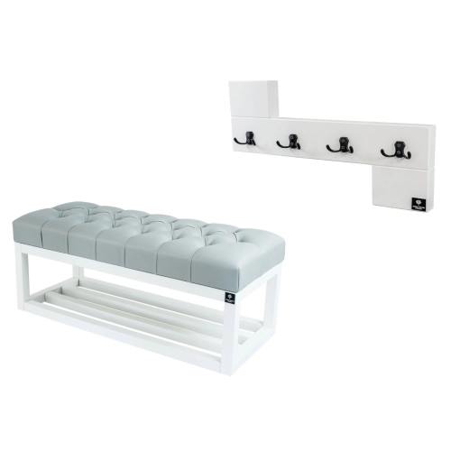 Ławka Pikowana Ekoskóra Popiel  LPP-3 + Wieszak Ścienny WDC-35