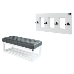 Ławka Pufa Pikowana Ekoskóra Grafit  LPP-3 + Wieszak Ścienny WDC-17