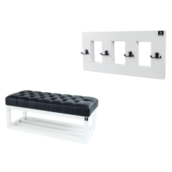 Ławka Pufa Pikowana Ekoskóra Czarna  LPP-3 + Wieszak Ścienny WDC-17