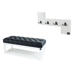 Ławka  Pikowana Ekoskóra Czarna LPP-3 + Wieszak Ścienny WDC-35