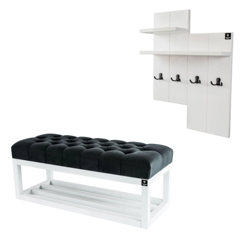 Ławka Pufa Pikowana Grafit Guzik Tapicerowany LPP-3 + Wieszak Ścienny WDC-5 Kolory