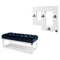 Ławka Pufa Pikowana Granat Guzik Tapicerowany LPP-3 + Wieszak Ścienny WDC-19