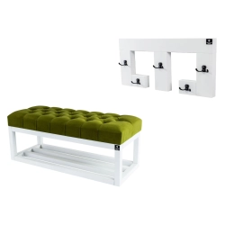 Ławka Pufa Pikowana Zielony LPP-3 + Wieszak Ścienny WDC-22