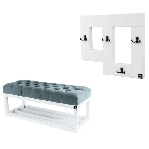 Ławka Pufa Pikowana Popiel Guzik Tapicerowany LPP-3 + Wieszak Ścienny WDC-19