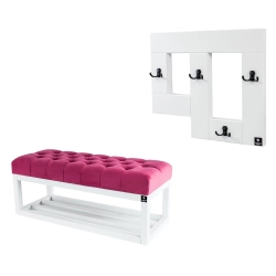 Ławka Pufa Pikowana Różowy Guzik Tapicerowany LPP-3 + Wieszak Ścienny WDC-19