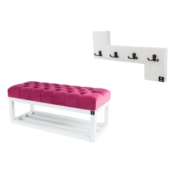 Ławka Pikowana Różowy  LPP-3 + Wieszak Ścienny WDC-35