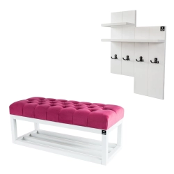 Ławka Pufa Pikowana Różowy Guzik Tapicerowany LPP-3 + Wieszak Ścienny WDC-5 Kolory