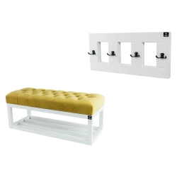 Ławka Pufa Pikowana Żółcień Cytrynowa  LPP-3 + Wieszak Ścienny WDC-17