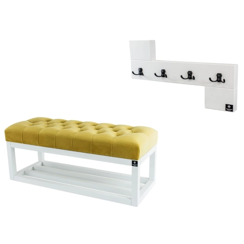 Ławka Pikowana Żółcień Cytrynowa  LPP-3 + Wieszak Ścienny WDC-35