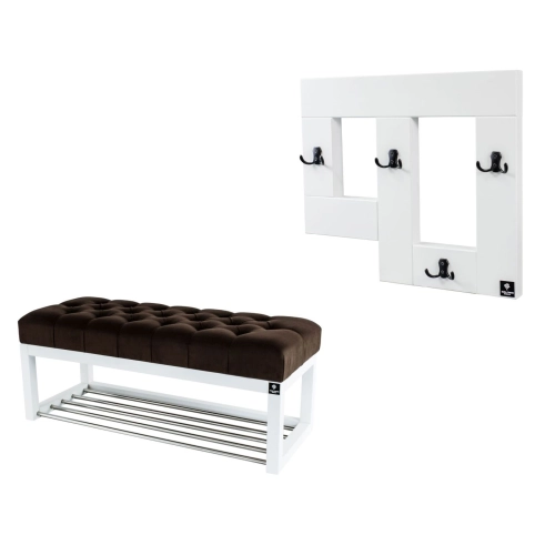 Ławeczka Pufa Pikowana Brąz Guzik Tapicerowany LPP-4 + Wieszak Ścienny WDC-19 Kolory