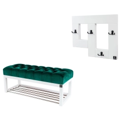 Ławeczka Pufa Pikowana Butelkowa Zieleń Guzik Tapicerowany LPP-4 + Wieszak Ścienny WDC-19 Kolory