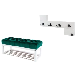 Ławka Pufa Pikowana Butelkowa Zieleń  Guzik Tapicerowany LPP-4 + Wieszak Ścienny WDC-35 Kolory