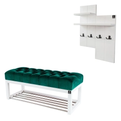 Ławka  Pufa Pikowana Butelkowa Zieleń  Guzik Tapicerowany LPP-4 + Wieszak Ścienny WDC-5 Kolory