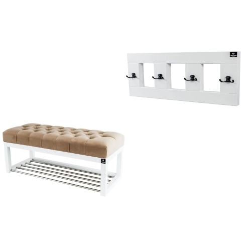 Ławeczka Pufa Pikowana Cappucino Guzik Tapicerowany LPP-4 + Wieszak Ścienny WDC-17 Kolory