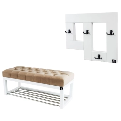 Ławeczka Pufa Pikowana Cappuccino Guzik Tapicerowany LPP-4 + Wieszak Ścienny WDC-19 Kolory