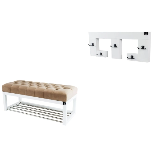 Ławka Pufa Pikowana Cappuccino Guzik Tapicerowany LPP-4 + Wieszak Ścienny WDC-22 Kolory