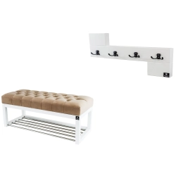 Ławka Pufa Pikowana Cappuccino Guzik Tapicerowany LPP-4 + Wieszak Ścienny WDC-35 Kolory