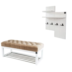 Ławka Pufa Pikowana Cappuccino Guzik Tapicerowany LPP-4 + Wieszak Ścienny WDC-5 Kolory