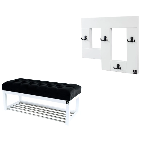 Ławeczka Pufa Pikowana Czarny Guzik Tapicerowany LPP-4 + Wieszak Ścienny WDC-19 Kolory