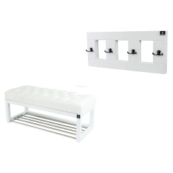 Ławeczka Pufa Pikowana  Ekoskóra Biały Guzik Tapicerowany LPP-4 + Wieszak Ścienny WDC-17 Kolory