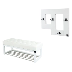 Ławeczka Pufa Pikowana Ekoskóra Biały Guzik Tapicerowany LPP-4 + Wieszak Ścienny WDC-19 Kolory