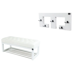 Ławka Pufa Pikowana Ekoskóra Biały Guzik Tapicerowany LPP-4 + Wieszak Ścienny WDC-22 Kolory