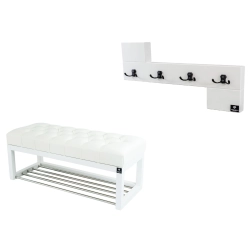 Ławka Pufa Pikowana Ekoskóra Biała Guzik Tapicerowany LPP-4 + Wieszak Ścienny WDC-35 Kolory