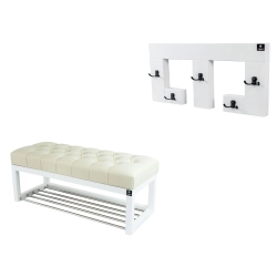 Ławka Pufa Pikowana Ekoskóra Ecru Guzik Tapicerowany LPP-4 + Wieszak Ścienny WDC-22 Kolory