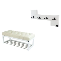 Ławka Pufa Pikowana Ekoskóra Ecru Guzik Tapicerowany LPP-4 + Wieszak Ścienny WDC-35 Kolory