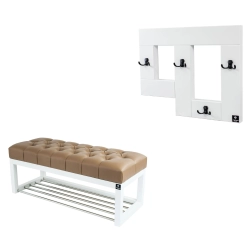 Ławeczka Pufa Pikowana  Ekoskóra Cappuccino Guzik Tapicerowany LPP-4 + Wieszak Ścienny WDC-19 Kolory