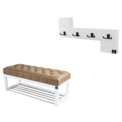 Ławka Pufa Pikowana Ekoskóra Cappuccino Guzik Tapicerowany LPP-4 + Wieszak Ścienny WDC-35 Kolory