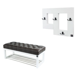 Ławeczka Pufa Pikowana Ekoskóra Brąz Guzik Tapicerowany LPP-4 + Wieszak Ścienny WDC-19 Kolory