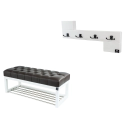 Ławka Pufa Pikowana Ekoskóra Brąz Guzik Tapicerowany LPP-4 + Wieszak Ścienny WDC-35 Kolory