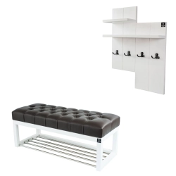 Ławka Pufa Pikowana Ekoskóra Brąz Guzik Tapicerowany LPP-4 + Wieszak Ścienny WDC-5 Kolory