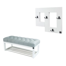 Ławeczka Pufa Pikowana Ekoskóra Popiel Guzik Tapicerowany LPP-4 + Wieszak Ścienny WDC-19 Kolory