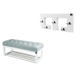 Ławka Pufa Pikowana Ekoskóra Popiel Guzik Tapicerowany LPP-4 + Wieszak Ścienny WDC-22 Kolory