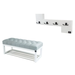 Ławka Pufa Pikowana Ekoskóra Popiel Guzik Tapicerowany LPP-4 + Wieszak Ścienny WDC-35 Kolory