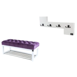 Ławka Pufa Pikowana Fiolet Guzik Tapicerowany LPP-4 + Wieszak Ścienny WDC-35 Kolory
