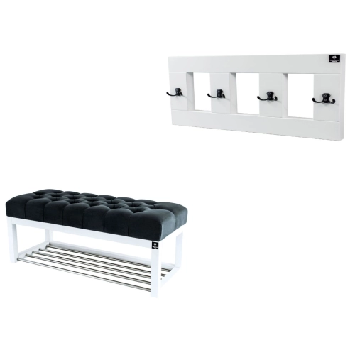 Ławeczka Pufa Pikowana Grafitowy Guzik Tapicerowany LPP-4 + Wieszak Ścienny WDC-17 Kolory