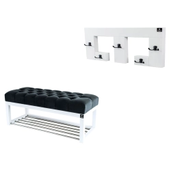 Ławka Pufa Pikowana Grafitowy Guzik Tapicerowany LPP-4 + Wieszak Ścienny WDC-22 Kolory