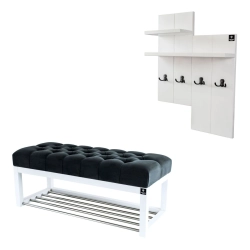 Ławka Pufa Pikowana Grafitowy Guzik Tapicerowany LPP-4 + Wieszak Ścienny WDC-5 Kolory