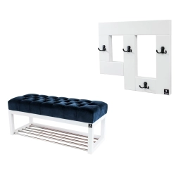 Ławeczka Pufa Pikowana Granatowy Guzik Tapicerowany LPP-4 + Wieszak Ścienny WDC-19 Kolory