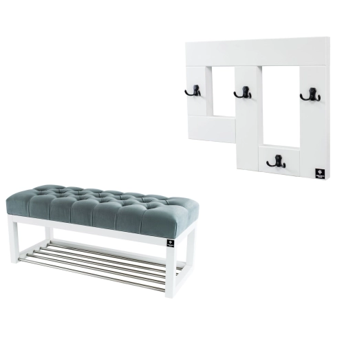 Ławeczka Pufa Pikowana Popiel Guzik Tapicerowany LPP-4 + Wieszak Ścienny WDC-19 Kolory