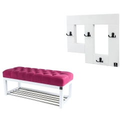 Ławeczka Pufa Pikowana Różowy Guzik Tapicerowany LPP-4 + Wieszak Ścienny WDC-19 Kolory