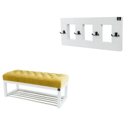 Ławeczka Pufa Pikowana Żółty Guzik Tapicerowany LPP-4 + Wieszak Ścienny WDC-17 Kolory