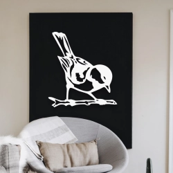 Stalowy dekor na ścianę - Ptak Czarny / Biały